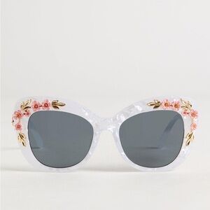 Floral Embellished White Sunglasses